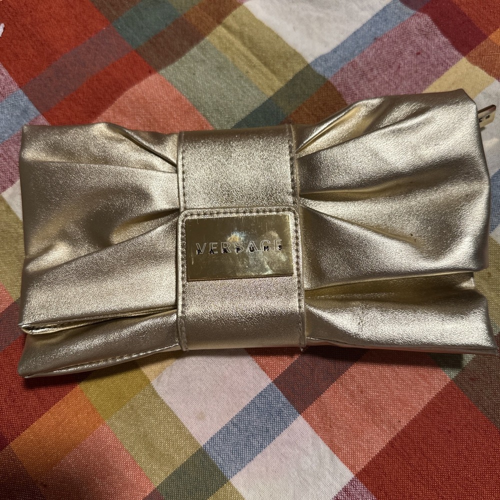 VERSACE Parfums Clutch Handbag Gold  Faux Leather Wedding Formal Evening  Purse